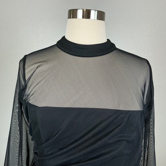 Calvin Klein Black Long Sleeve Sheath Cocktail Dress Size 22W Ruched Sheer Neck - Picture 7 of 12